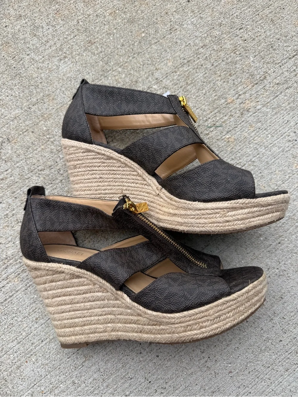 Michael Kora Women's Black Strappy Zip Front Wedges